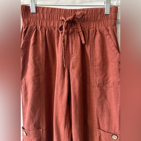REWASH Linen Blend Cargo Pants in Rust Color | Size Small | Four Pockets - Picture 4 of 11